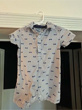 Striped Blue Sunglasses Print Baby Romper by Little